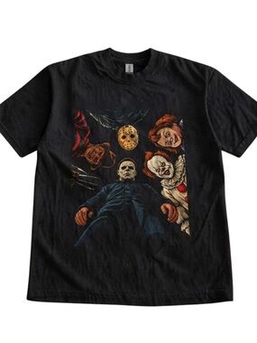 Vintage Style Horror Icons Movie Halloween Black T-shirt